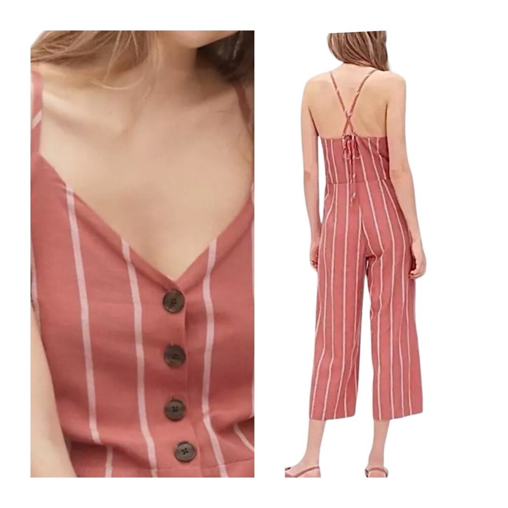 Gap Red Striped Tie Back Nautical Beachy Cami Jumpsuit Tall 18 NWT